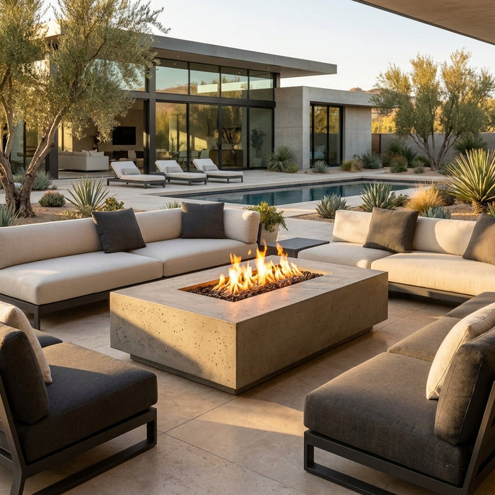 Porto 58 Fire Table – 65,000 BTU Rectangular Outdoor Gas Fire Pit with Built-In Propane Tank Storage
