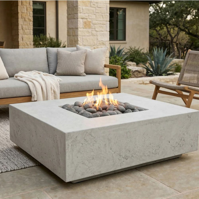 Tavola 3 Fire Table – 48" Square Hand-Crafted Concrete Gas Fire Pit (65,000 BTUs, Propane or Natural Gas)