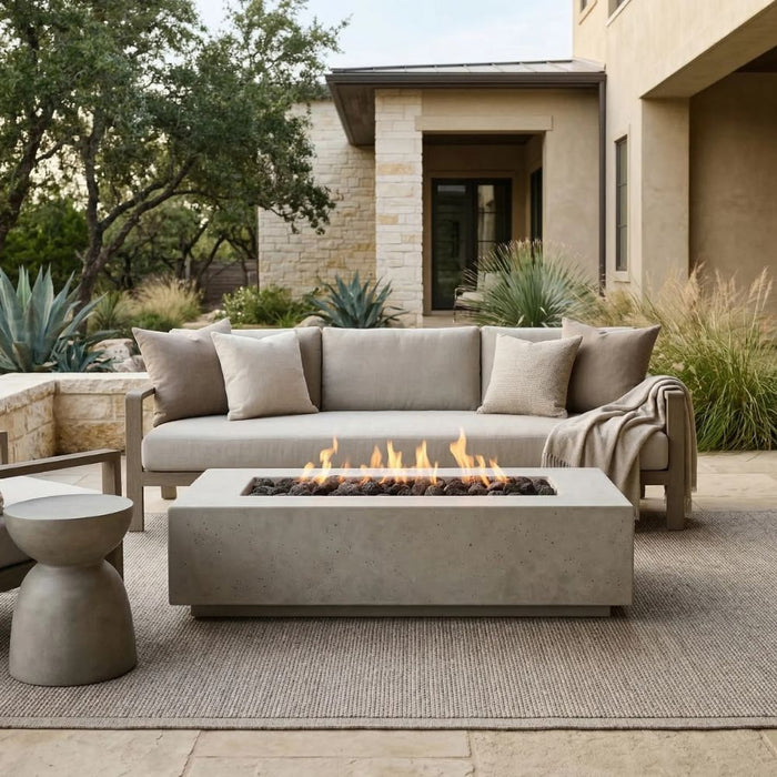 Tavola 4 Fire Table – 66" Rectangular Hand-Crafted Concrete Gas Fire Pit (65,000 BTUs, Propane or Natural Gas)