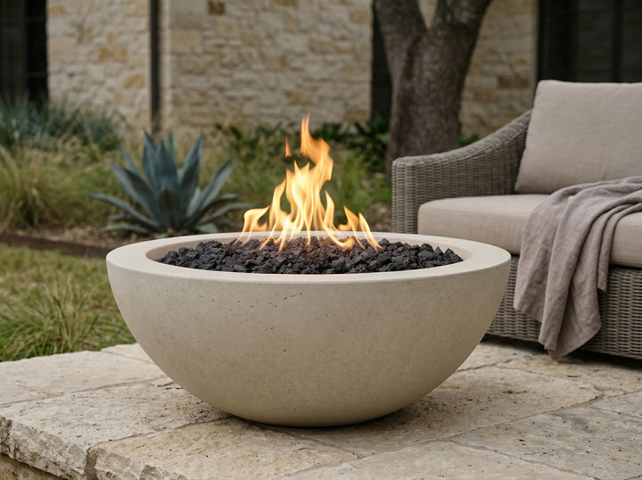 Moderno 2 Fire/Water Bowl – 29" Compact Concrete Poolside Fire & Water Feature (65,000 BTUs, Natural Gas or Propane)