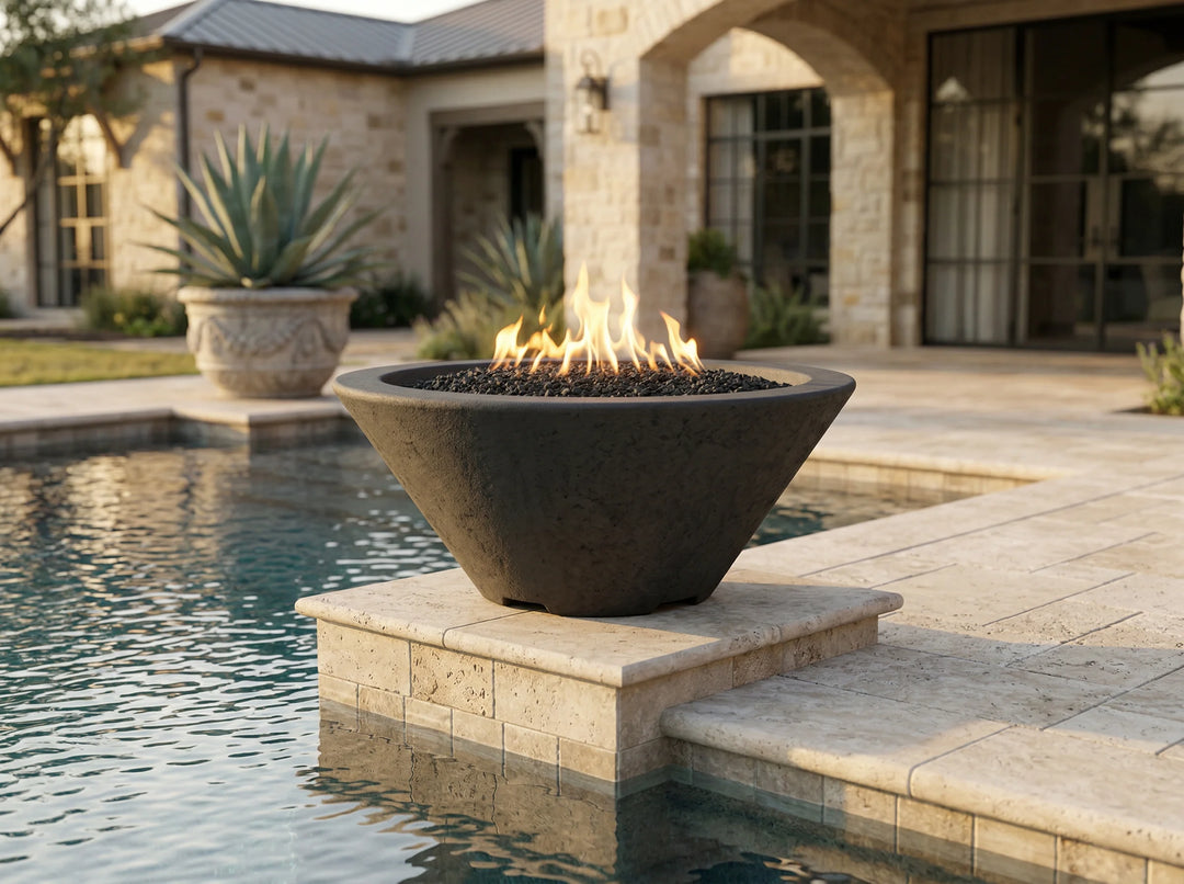 Verona Small Fire Bowl – 24" Concrete Gas Fire Pit (65,000 BTUs, NG or Propane)