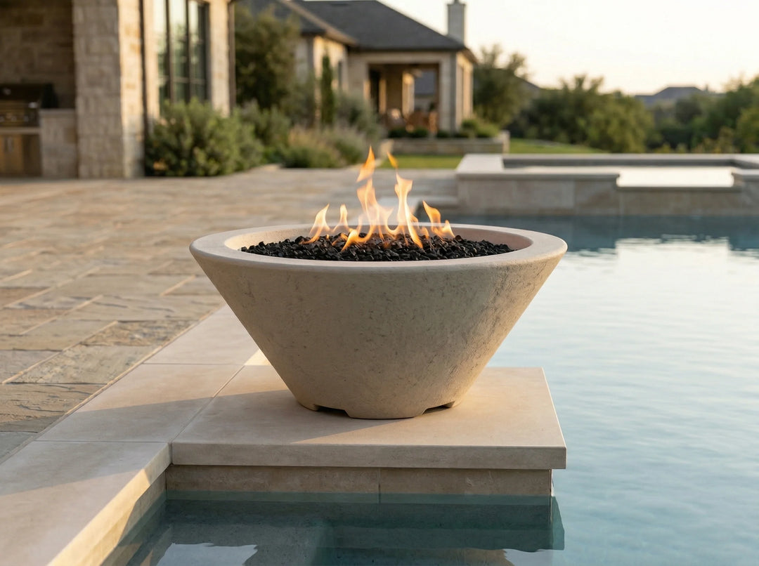 Verona Small Fire Bowl – 24" Concrete Gas Fire Pit (65,000 BTUs, NG or Propane)