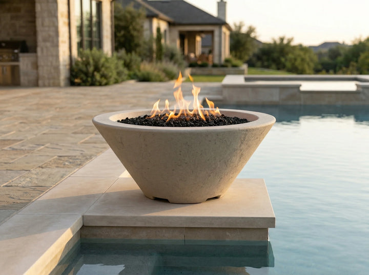 Verona Small Fire Bowl – 24" Concrete Gas Fire Pit (65,000 BTUs, NG or Propane)