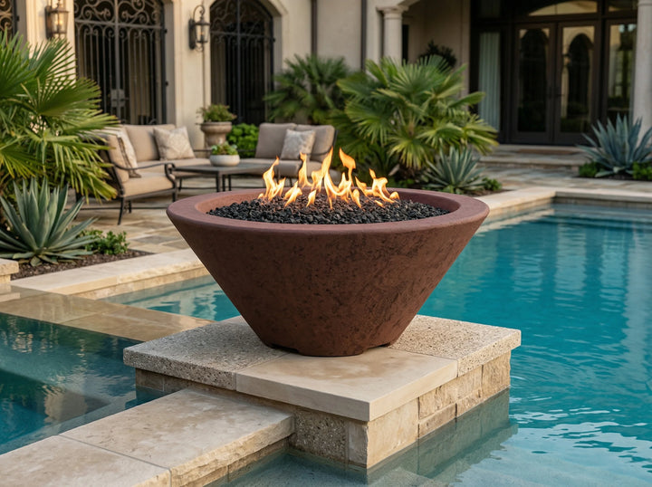 Verona Small Fire Bowl – 24" Concrete Gas Fire Pit (65,000 BTUs, NG or Propane)