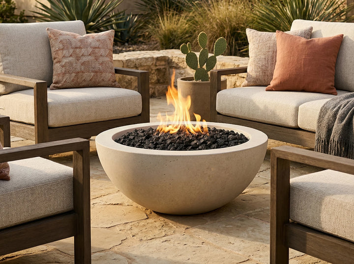 Moderno 2 Fire/Water Bowl – 29" Compact Concrete Poolside Fire & Water Feature (65,000 BTUs, Natural Gas or Propane)
