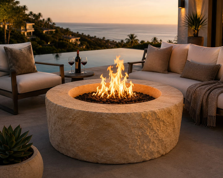 Hand Carved Solid Travertine Stone fire pit