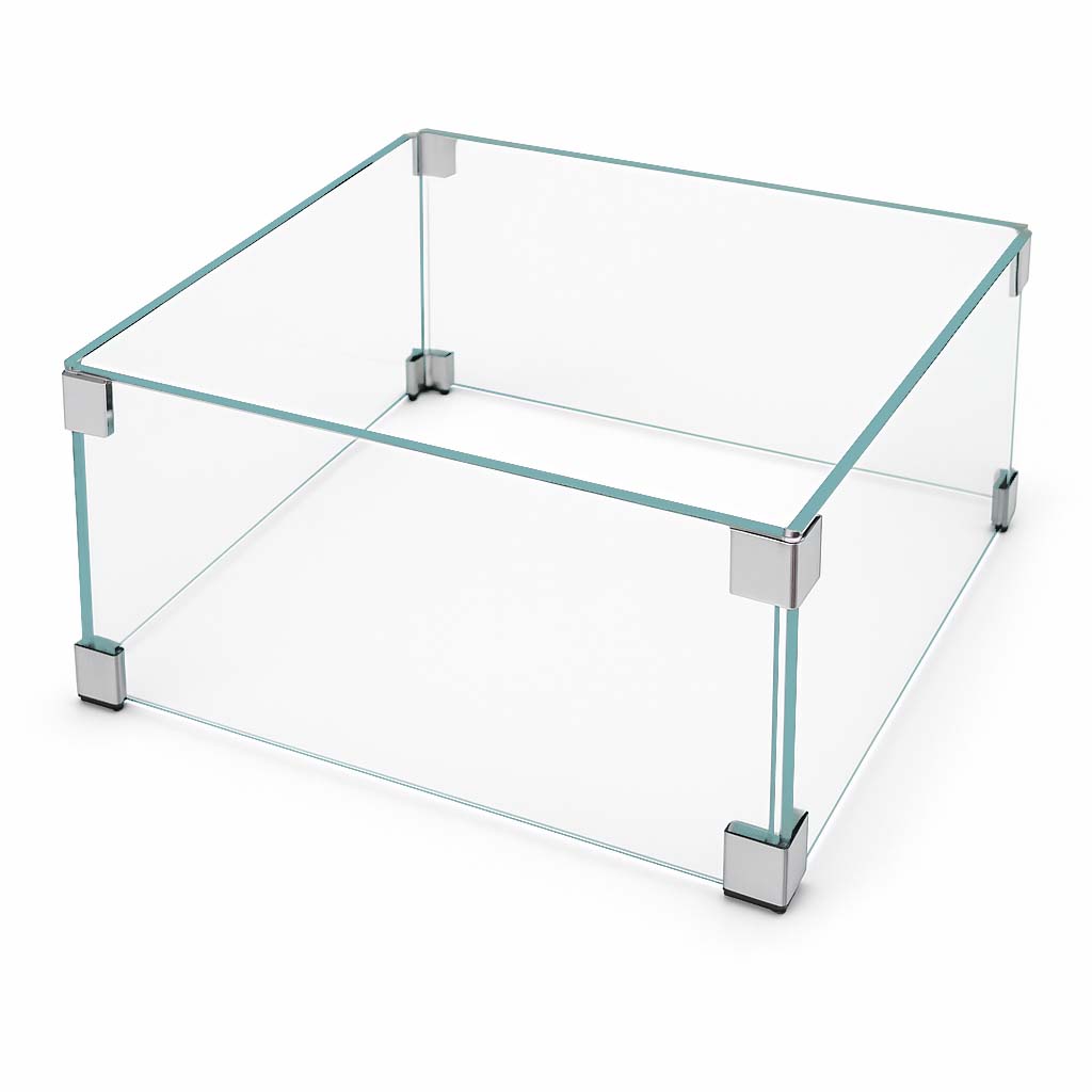 COOKE Custom Clamped Starphire Ultra-Clear Glass Wind Screen For Any Fire Pit (Glass: 1/4" Thick, 10" Height)