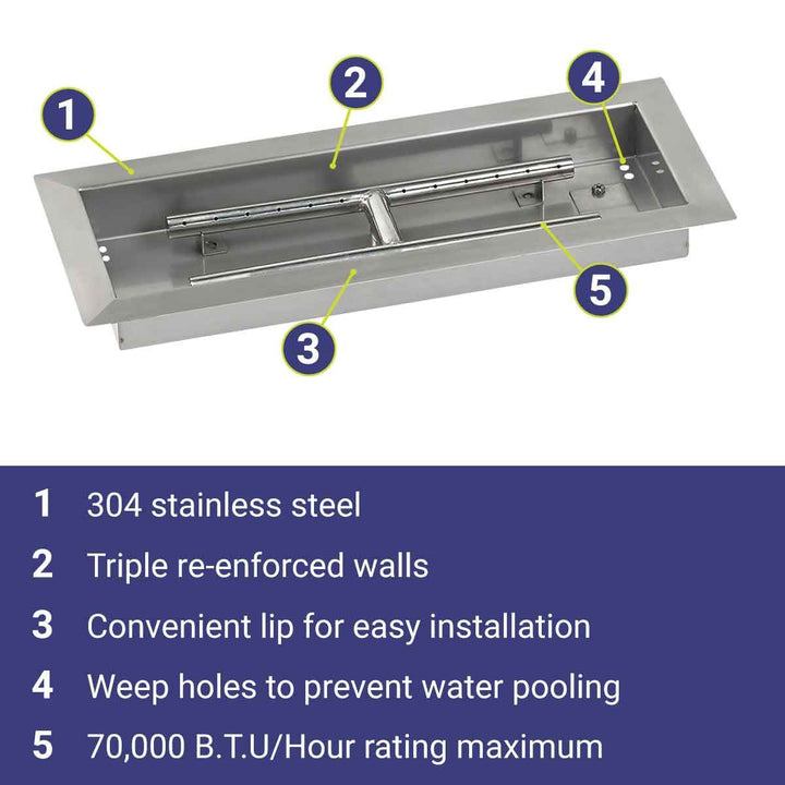 American Fire Glass 18" x 6" Stainless Steel Rectangular Drop-In Fire Pit Pan
