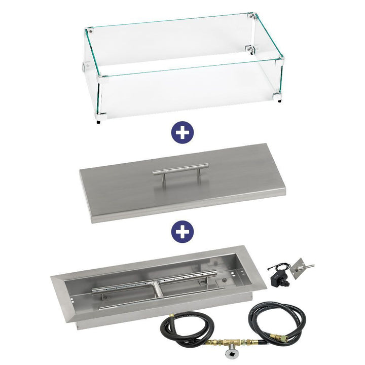 American Fire Glass 18" x 6" Rectangular Drop-In Pan with Spark Ignition Kit - Bundle