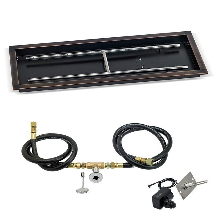 American Fire Glass 30" x 10" Rectangular Oil Rubbed Bronze Drop-In Pan with Spark Ignition Kit