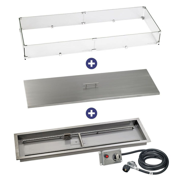 American Fire Glass 48" x 14" Rectangular Stainless Steel Drop-in Fire Pit Pan With Electric Ignition System kit, CSA Certified - Bundle