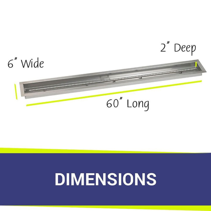 American Fire Glass Stainless Steel Linear Drop-in Fire Pit Burner Pan - SS-LCB-60