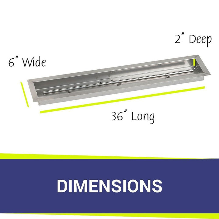 American Fire Glass Stainless Steel Linear Drop-in Fire Pit Burner Pan - SS-LCB-36