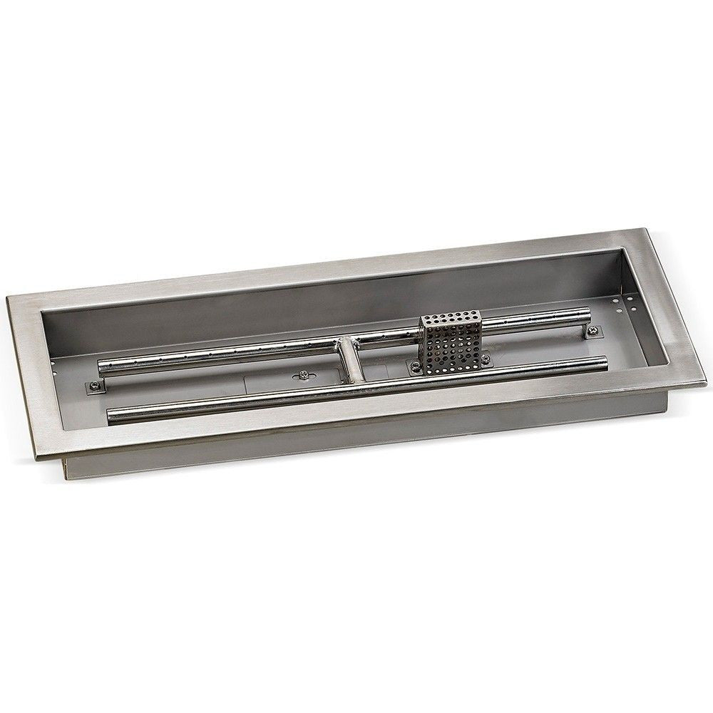 American Fire Glass  24" x 8" Rectangular Stainless Steel Drop-in Fire Pit Pan With Electric Ignition System kit, CSA Certified - Bundle