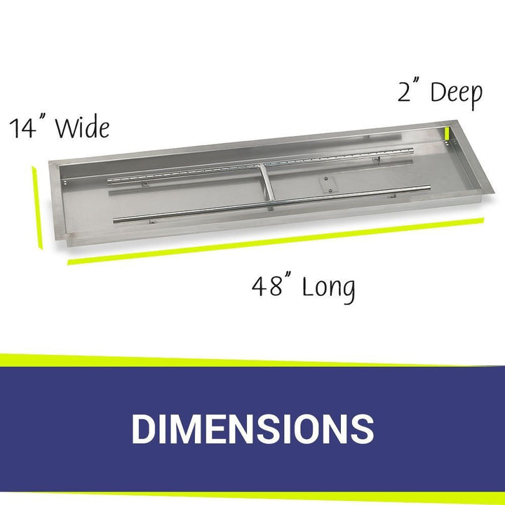 American Fire Glass Stainless Steel Drop-In Fire Pit Pan - Rectangular - SS-AFPP-48