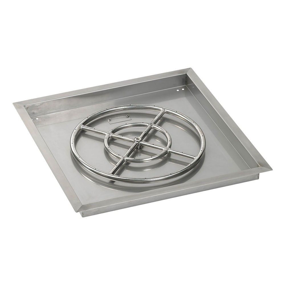 American Fire Glass 24" Square Drop-In Pan with Spark Ignition Kit (18" Fire Pit Ring) - Bundle
