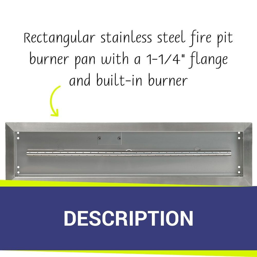 American Fire Glass Stainless Steel Linear Drop-in Fire Pit Burner Pan - SS-LCB-30
