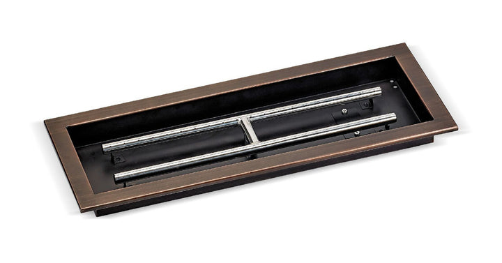 American Fire Glass 24" x 8" Rectangular Oil Rubbed Bronze Drop-In Pan with Match Light Kit