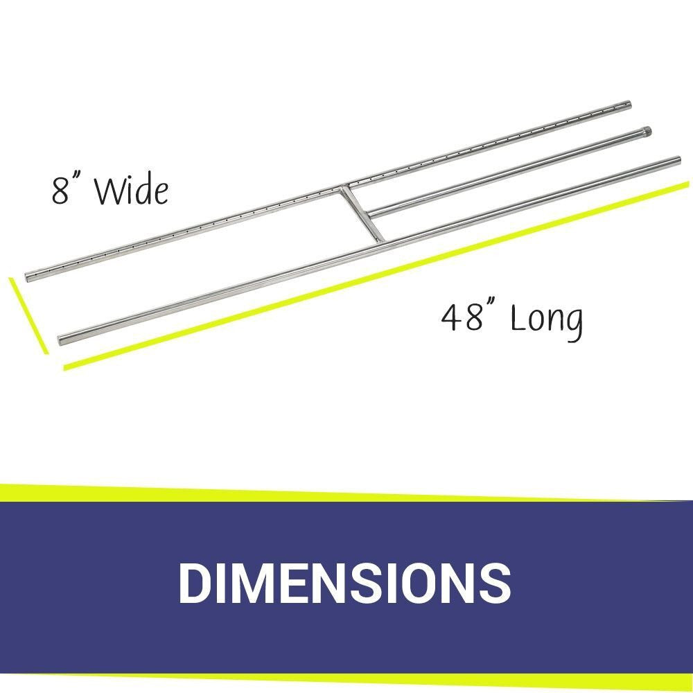 American FireGlass 48"x8" H-Style Stainess Steel Fireplace Burner