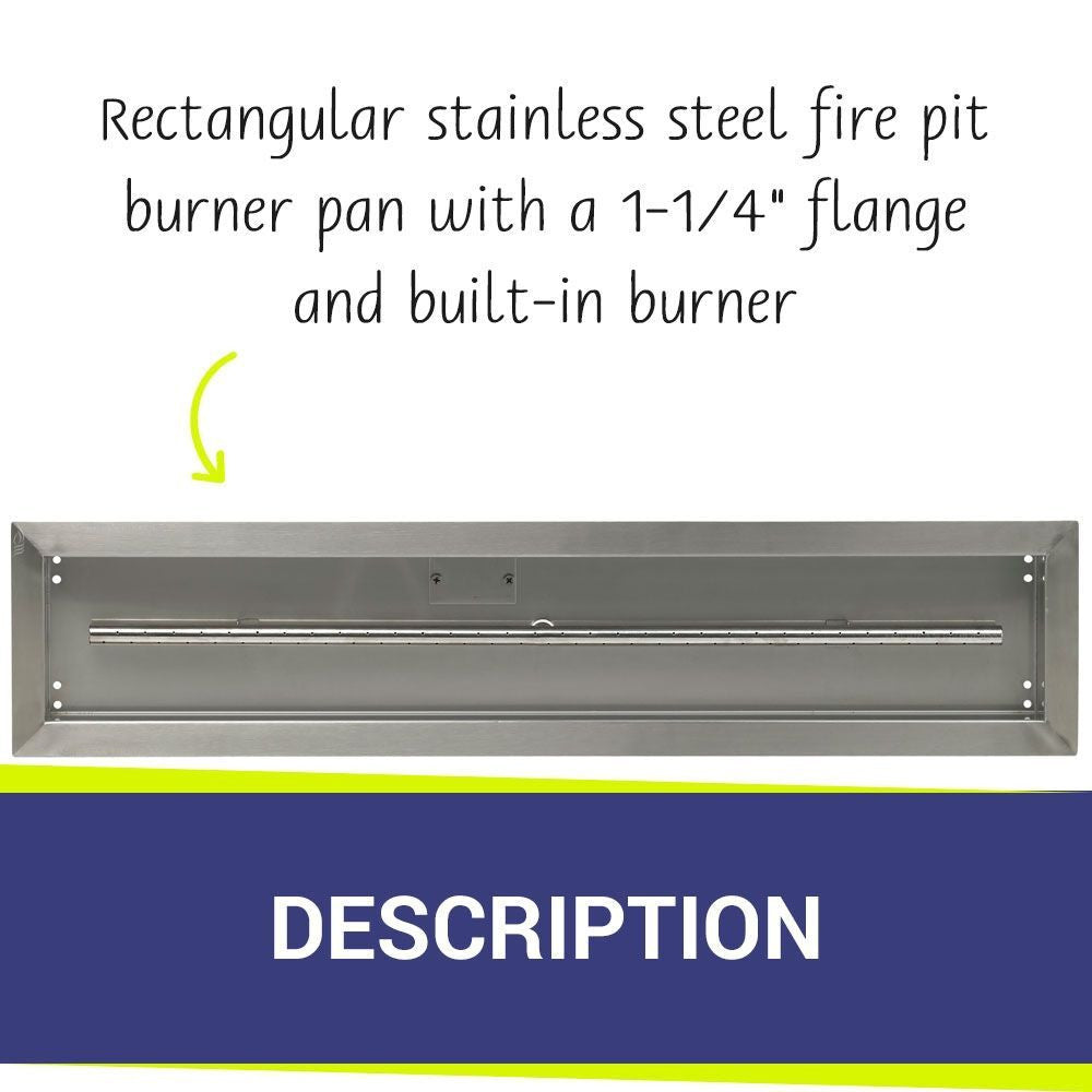 American Fire Glass Stainless Steel Linear Drop-in Fire Pit Burner Pan - SS-LCB-36