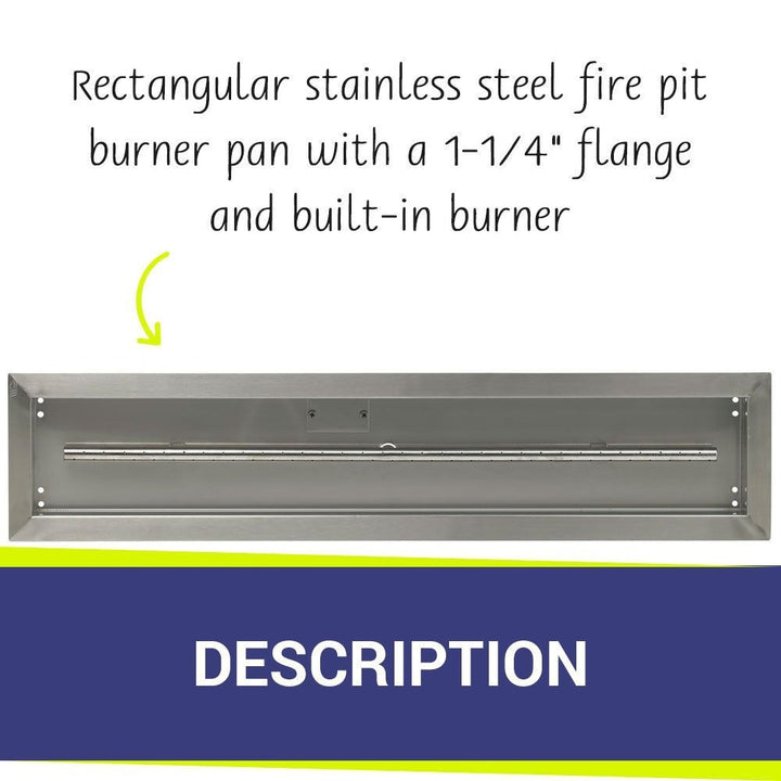 American Fire Glass Stainless Steel Linear Drop-in Fire Pit Burner Pan - SS-LCB-36