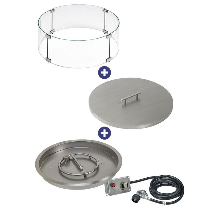 American Fire Glass 25" Round Stainless Steel Drop-in Fire Pit Pan With Electric Ignition System kit, CSA Certified - Bundle