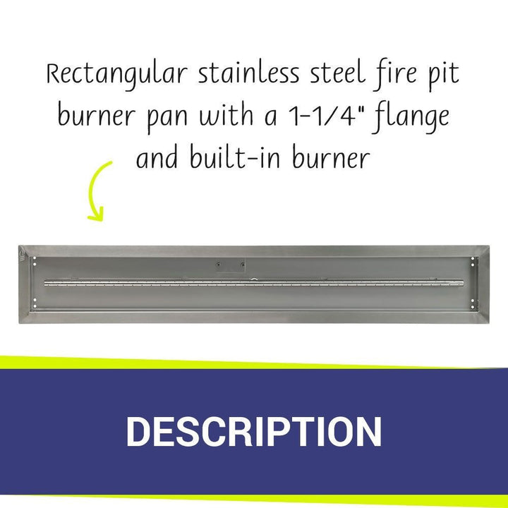 American Fire Glass Stainless Steel Linear Drop-in Fire Pit Burner Pan - SS-LCB-48
