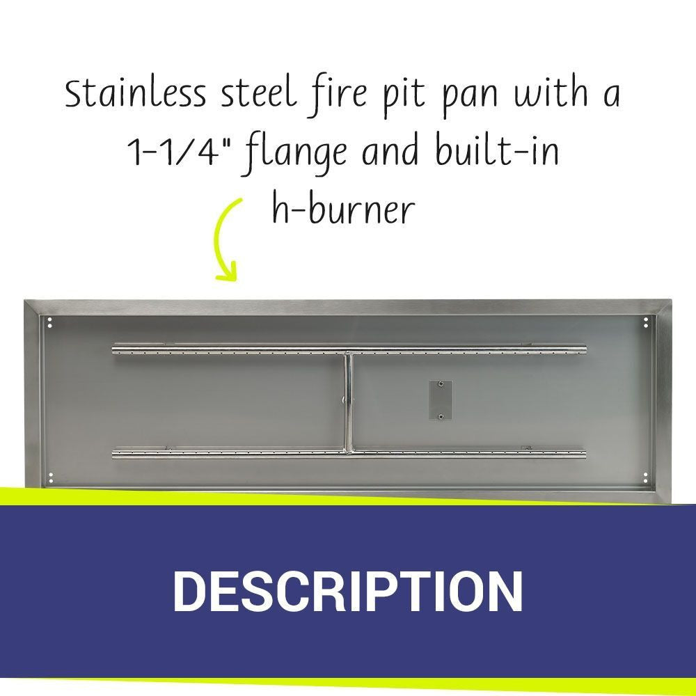 American Fire Glass Stainless Steel Drop-In Fire Pit Pan - Rectangular - SS-AFPP-48