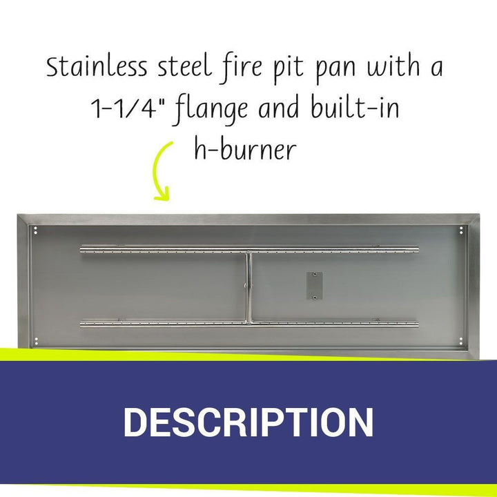 American Fire Glass Stainless Steel Drop-In Fire Pit Pan - Rectangular - SS-AFPP-48