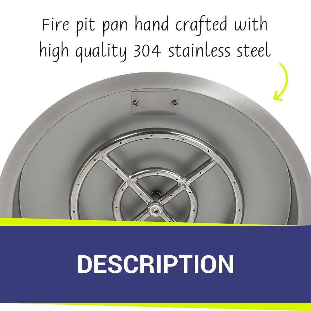 American Fire Glass Stainless Steel Round Drop-in Fire Pit Burner Pan - SS-RSP-19-ASBL