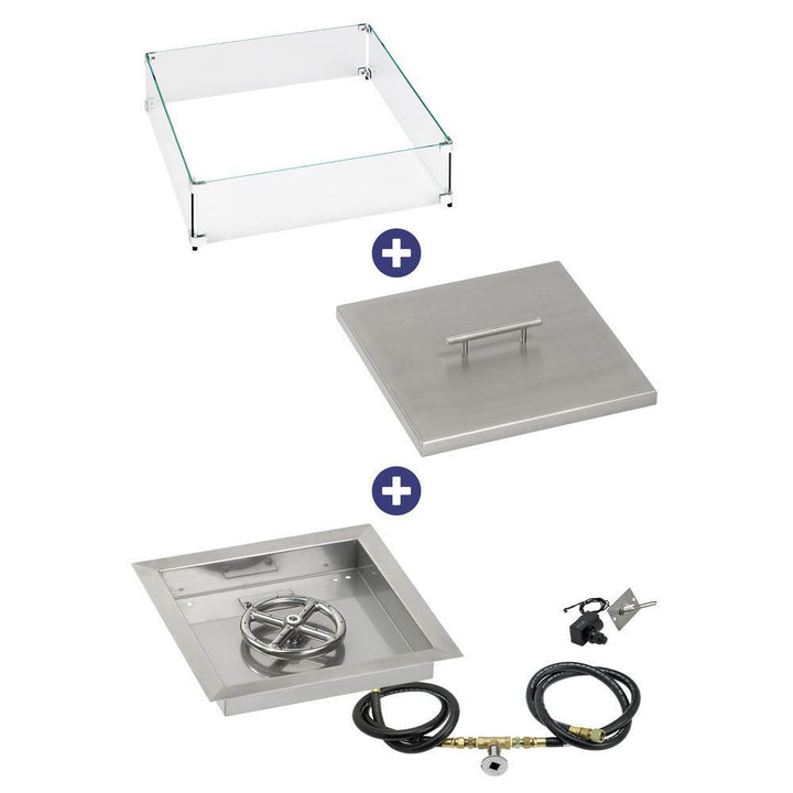 American Fire Glass 12" Square Drop-In Pan with Spark Ignition Kit (6" Fire Pit Ring) - Bundle