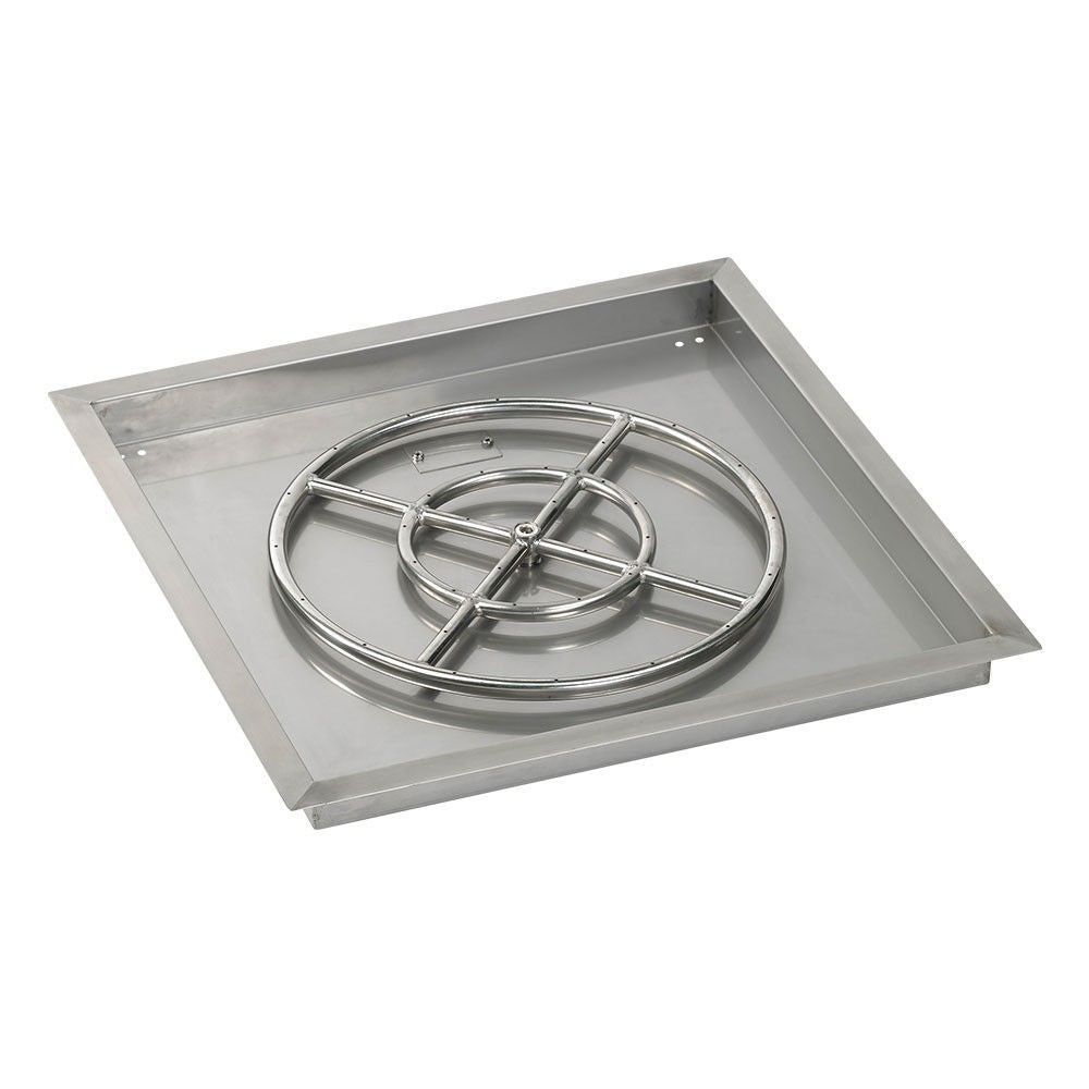 American Fire Glass 24" Square Drop-In Pan with Match Light Kit (18" Fire Pit Ring) - Natural Gas Bundle