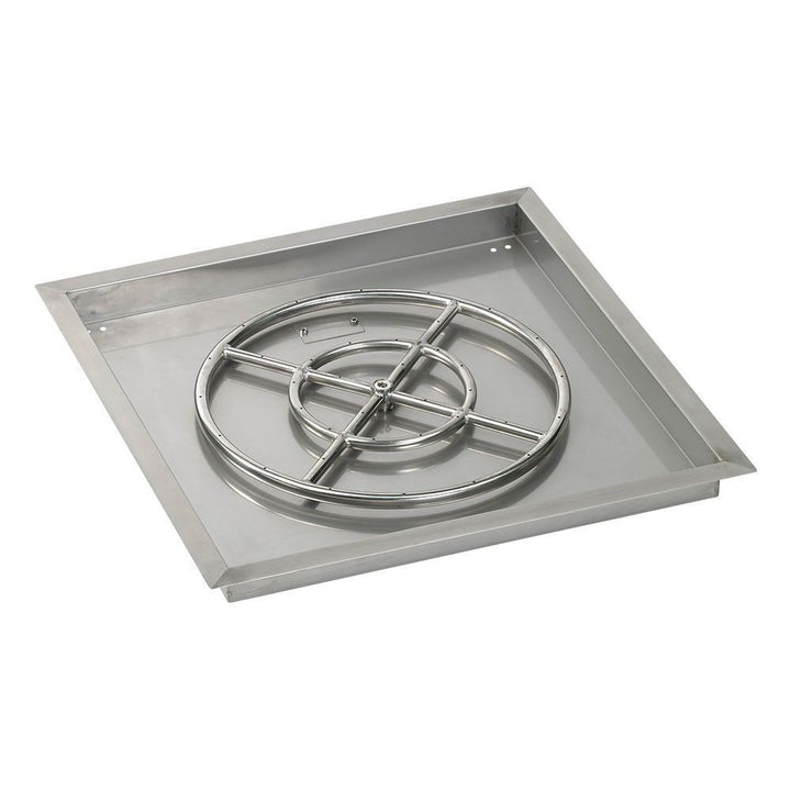 American Fire Glass 24" Square Drop-In Pan with Match Light Kit (18" Fire Pit Ring) - Natural Gas Bundle