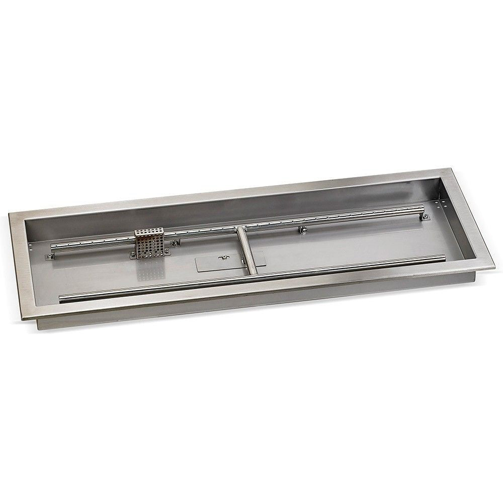 American Fire Glass 36" x 12" Rectangular Stainless Steel Drop-in Fire Pit Pan With Electric Ignition System kit, CSA Certified - Bundle