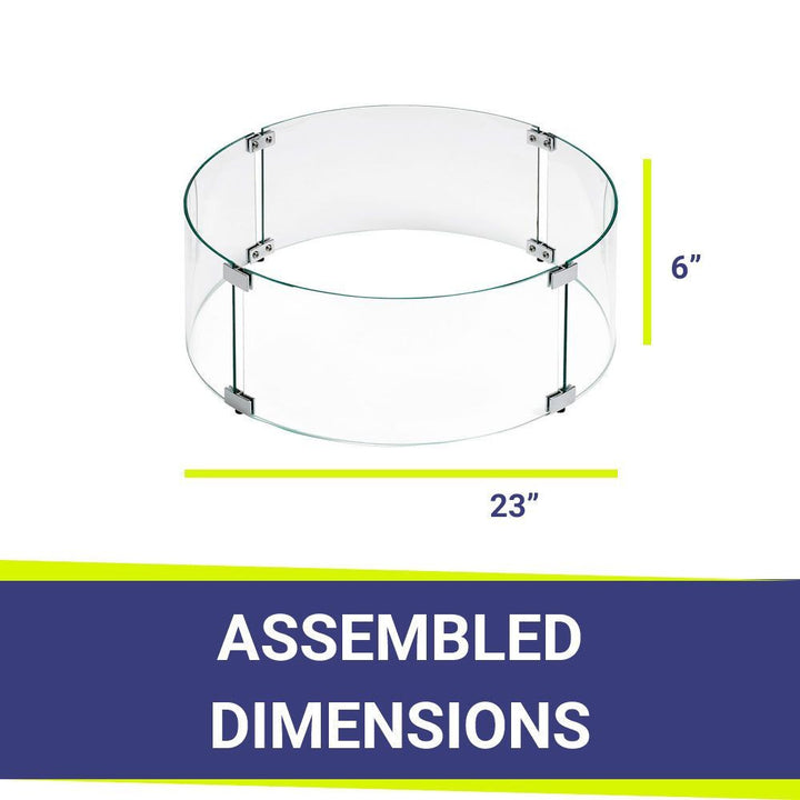 American Fire Glass Fire Pit Glass Wind Guard, Round, 23x6 Inch