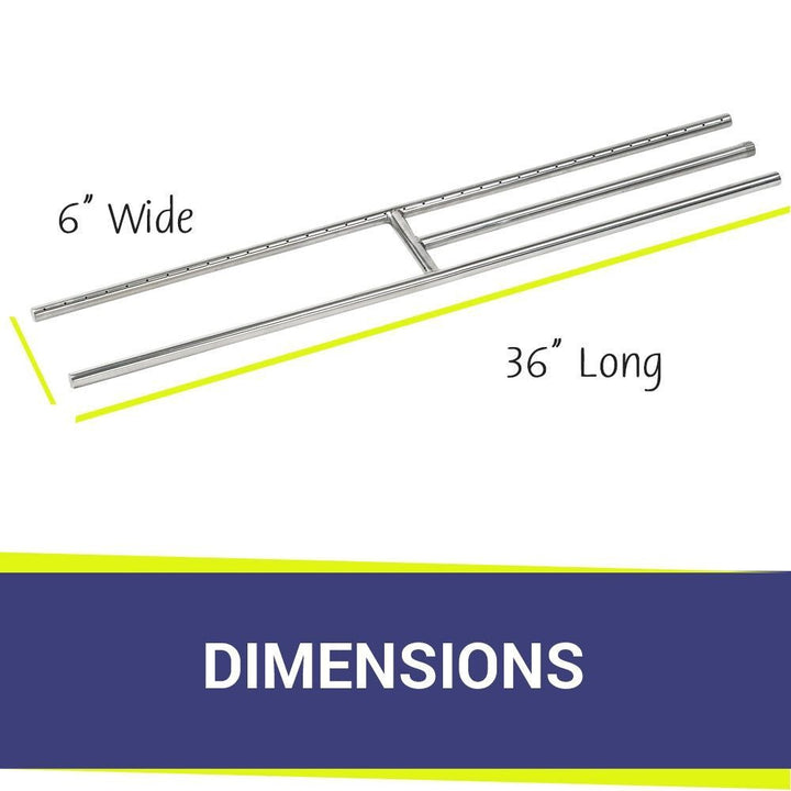 American FireGlass 36"x6" H-Style Stainless Steel Fireplace Burner