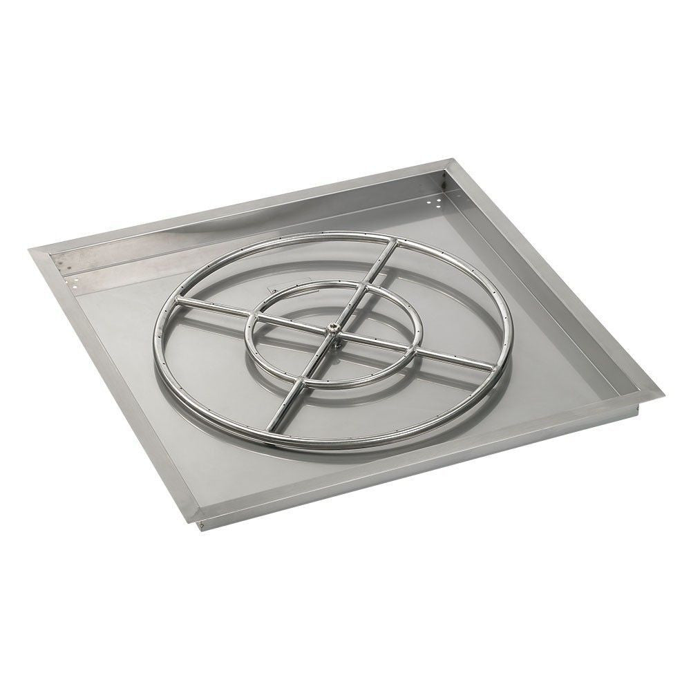 American Fire Glass 36" Square Drop-In Pan with Match Light Kit (24" Fire Pit Ring) - Natural Gas Bundle
