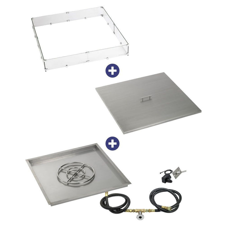 American Fire Glass 36" Square Drop-In Pan with Spark Ignition Kit (18" Fire Pit Ring) - Bundle