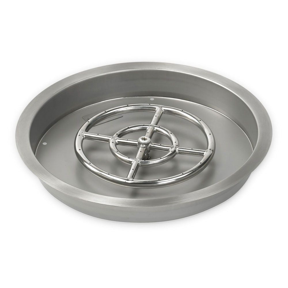 American Fire Glass Stainless Steel Round Drop-in Fire Pit Burner Pan - SS-RSP-25-ASBL