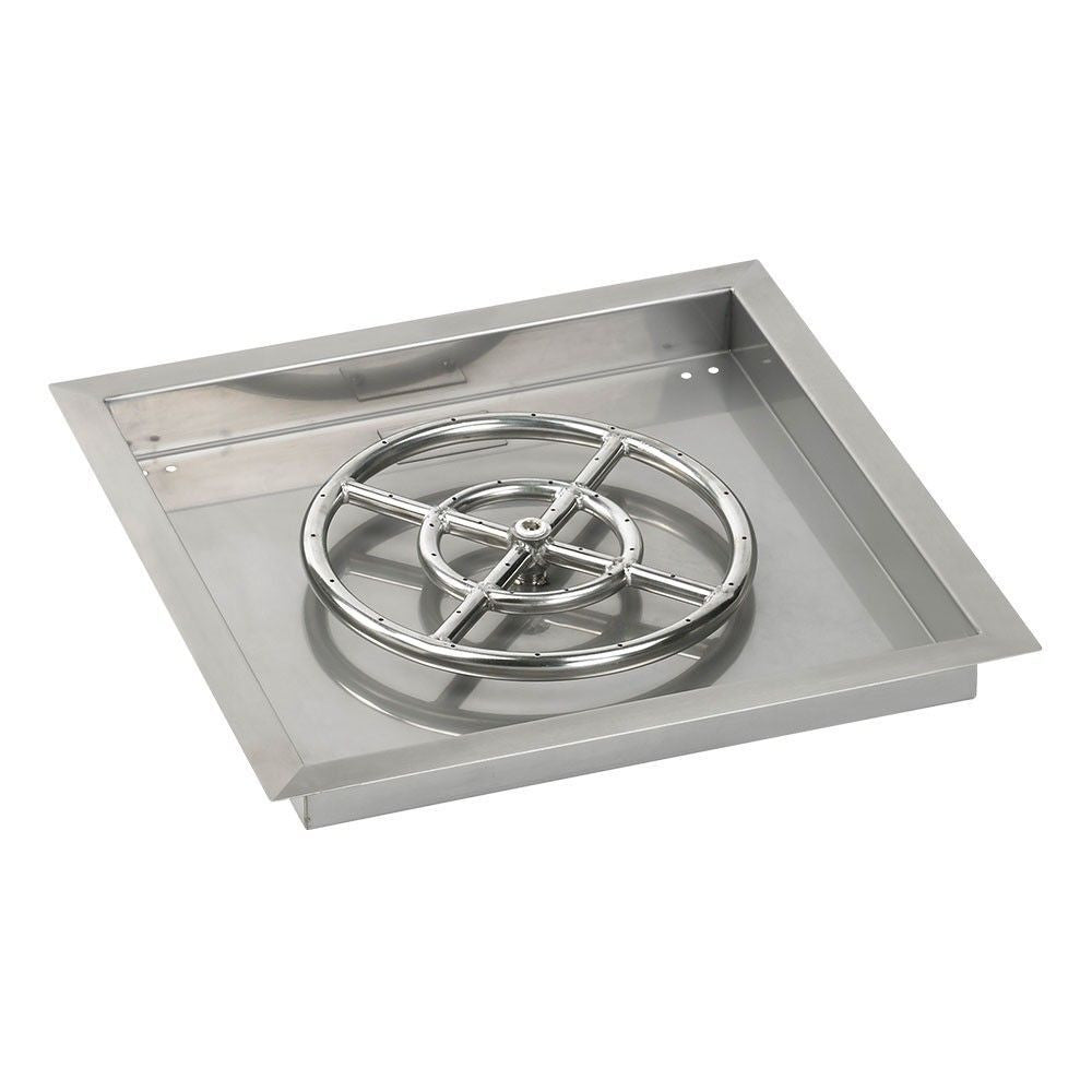 American Fire Glass 18" Square Drop-In Pan with Spark Ignition Kit (12" Fire Pit Ring) - Bundle