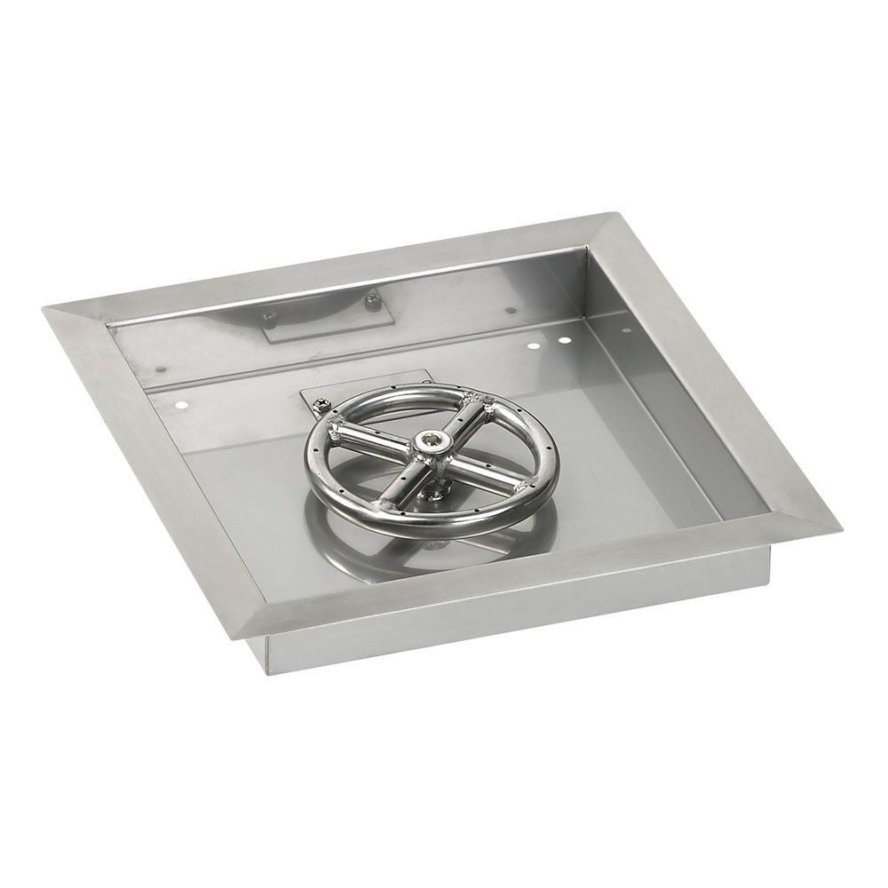American Fire Glass 12" Square Drop-In Pan with Spark Ignition Kit (6" Fire Pit Ring) - Bundle
