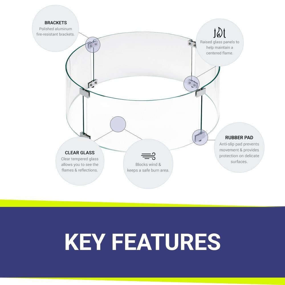 American Fire Glass Fire Pit Glass Wind Guard, Round, 29x6 Inch