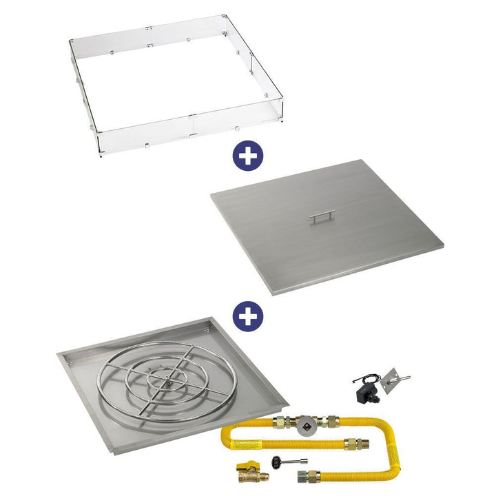 American Fire Glass 36" Square Drop-In Pan with Spark Ignition Kit (24" Fire Pit Ring) - Natural Gas Bundle