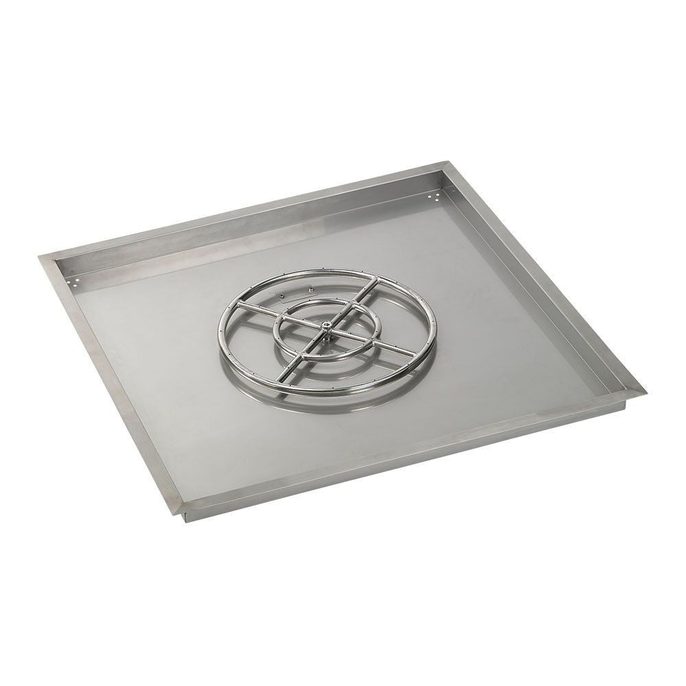 American Fire Glass 36" Square Drop-In Pan with Match Light Kit (18" Fire Pit Ring) - Bundle