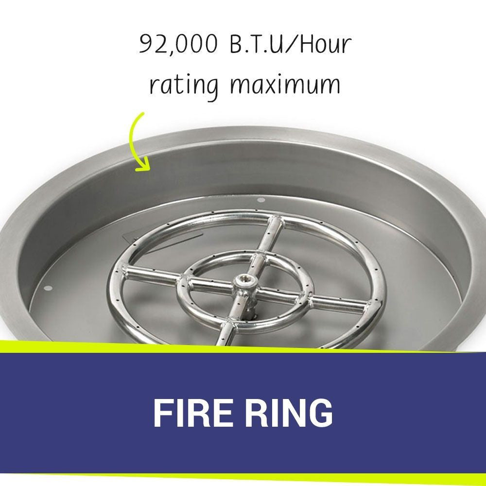 American Fire Glass Stainless Steel Round Drop-in Fire Pit Burner Pan - SS-RSP-19-ASBL