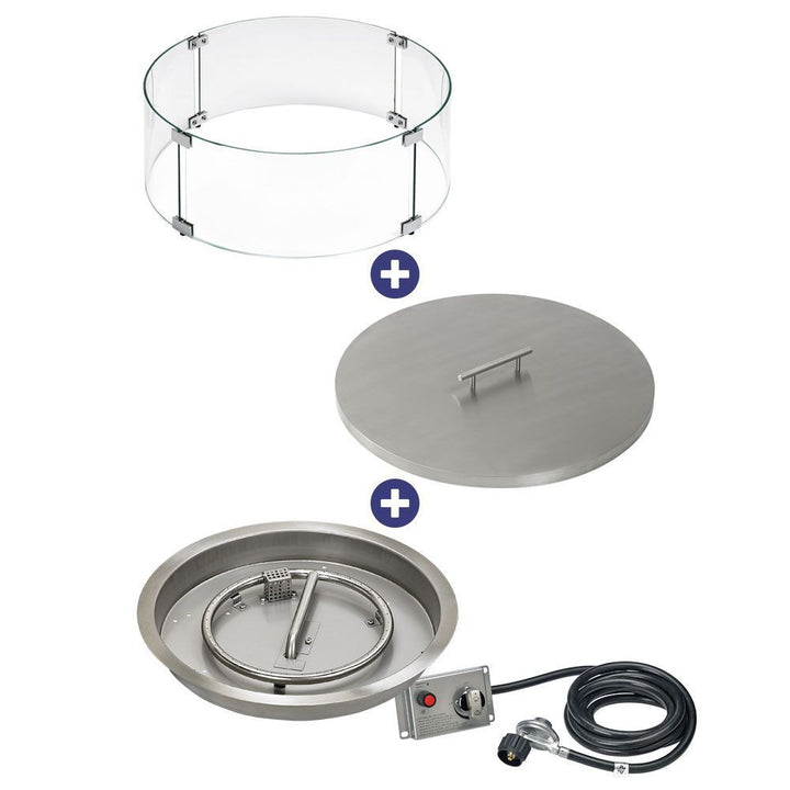 American Fire Glass  19" Round Stainless Steel Drop-in Fire Pit Pan With Electric Ignition System kit, CSA Certified - Bundle