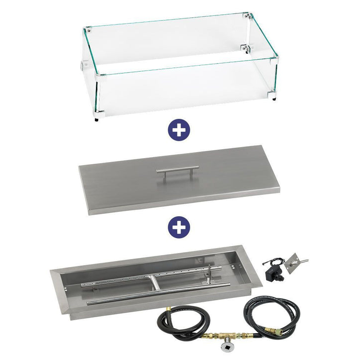 American Fire Glass 24" x 8" Rectangular Drop-In Pan with Spark Ignition Kit - Bundle