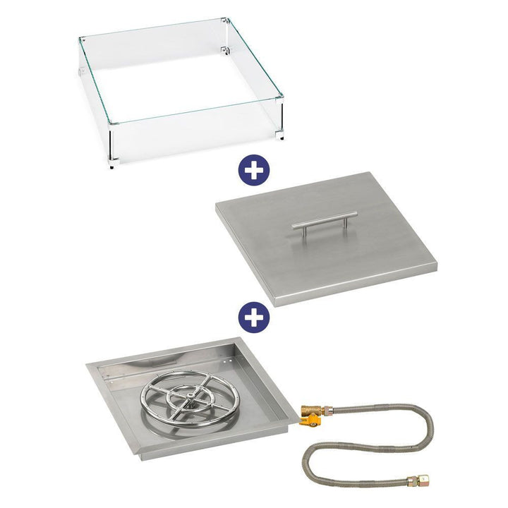 American Fire Glass 18" Square Drop-In Pan with Match Light Kit (12" Fire Pit Ring) - Bundle