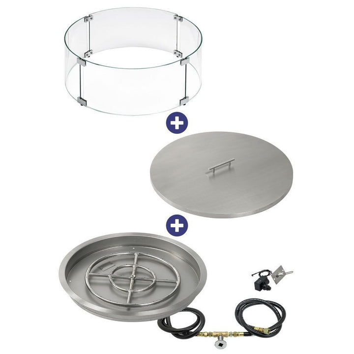 American Fire Glass 25" Round Drop-In Pan with Spark Ignition Kit (18" Fire Pit Ring) - Bundle