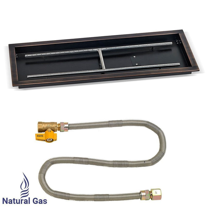 American Fire Glass 30" x 10" Rectangular Oil Rubbed Bronze Drop-In Pan with Match Light Kit
